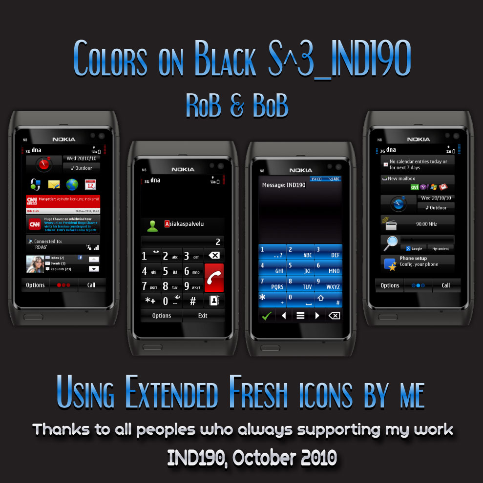 Color on Black Symbian^3 Themes for Nokia N8 Nokia C7 Nokia C6 01 and Nokia E7