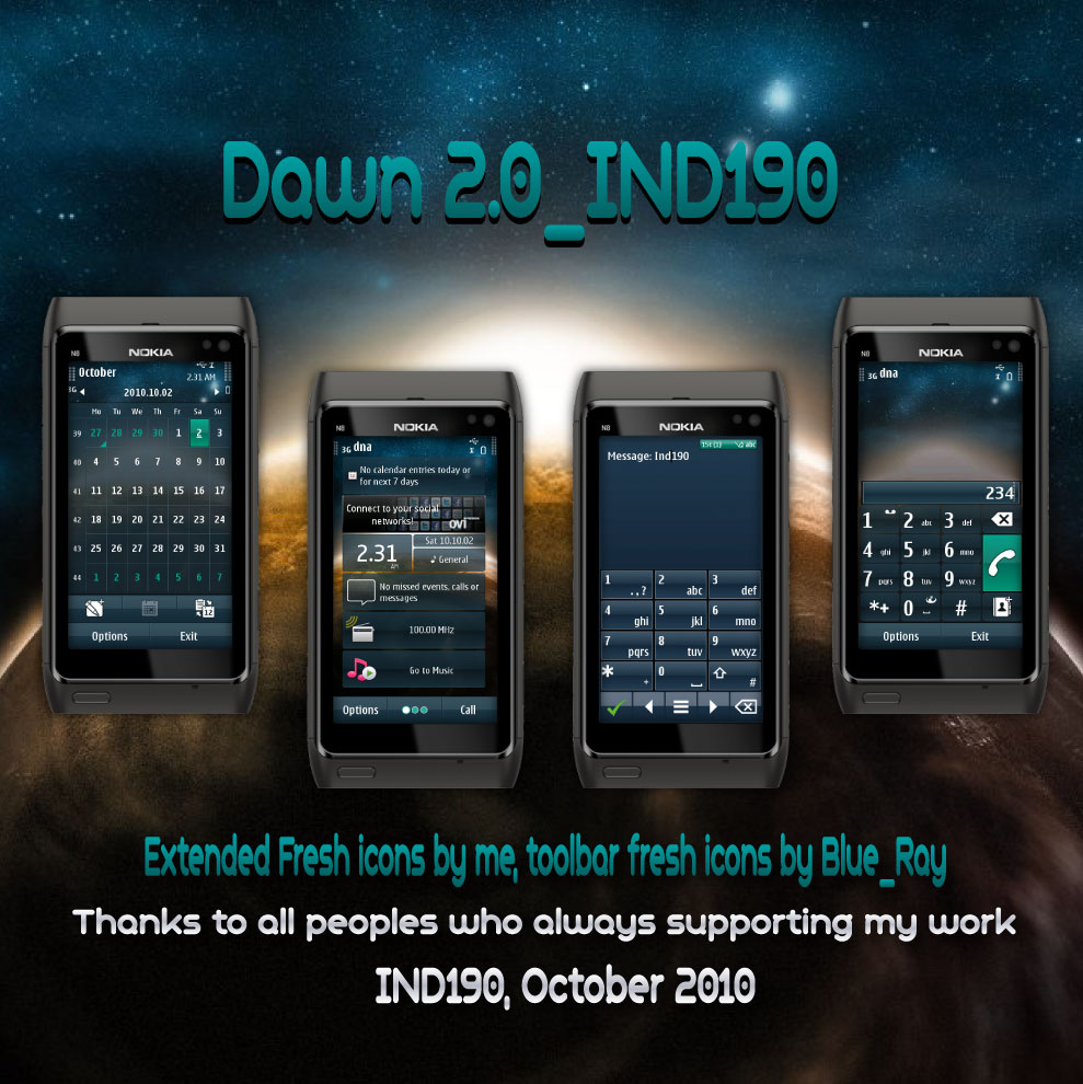 DAWN 2.0 S60 5th Edition Themes for Nokia N97, Nokia 5800, 5530 XpressMusic and Samsung I8910 Omnia HD