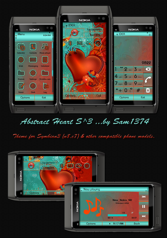 Heart Symbian^3 Themes for Nokia N8 Nokia C7 Nokia C6 01 and Nokia E7